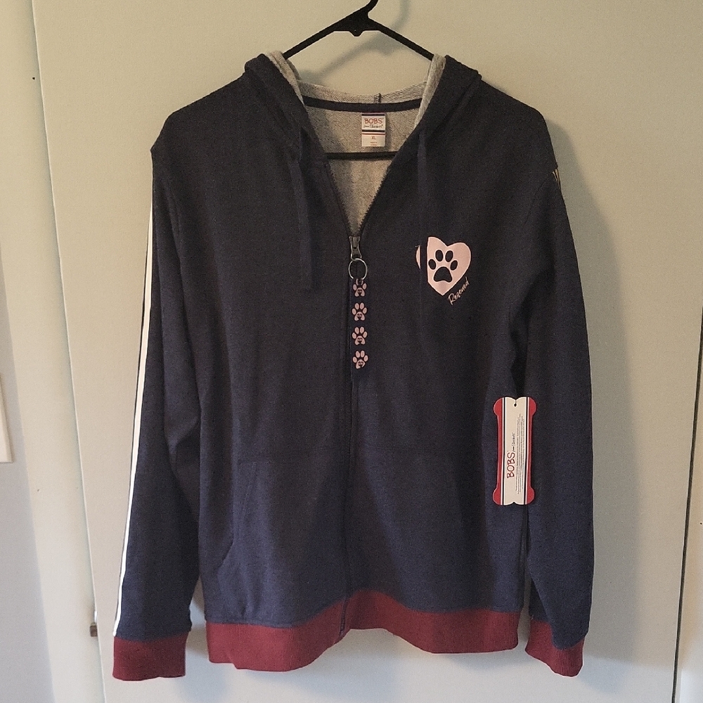 BOBS from Skechers Navy Hoodie with Pink Paw Heart Detail